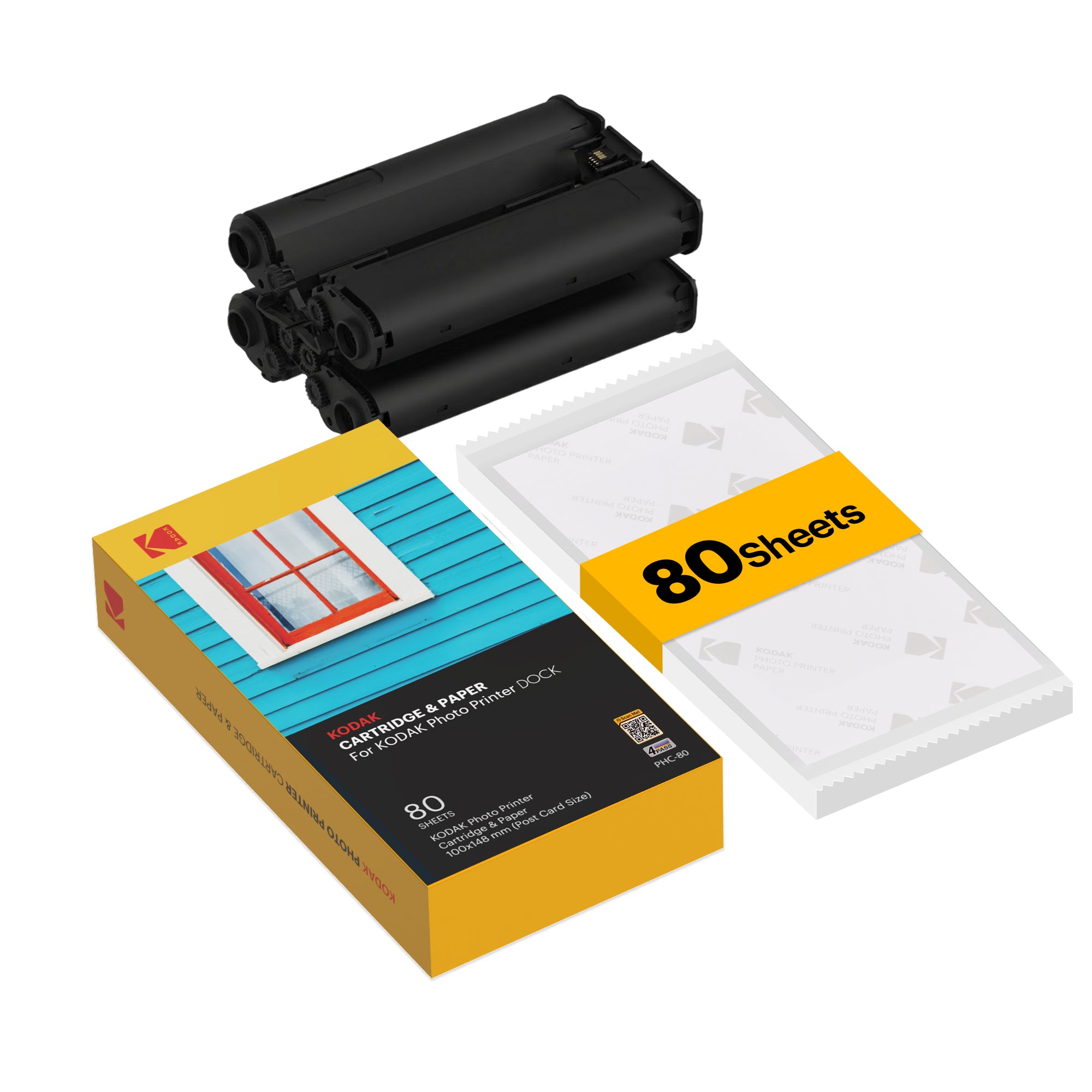 KODAK 4PASS 4x6 Inch Cartridge & Paper, 80 Photos (PHC-80)
