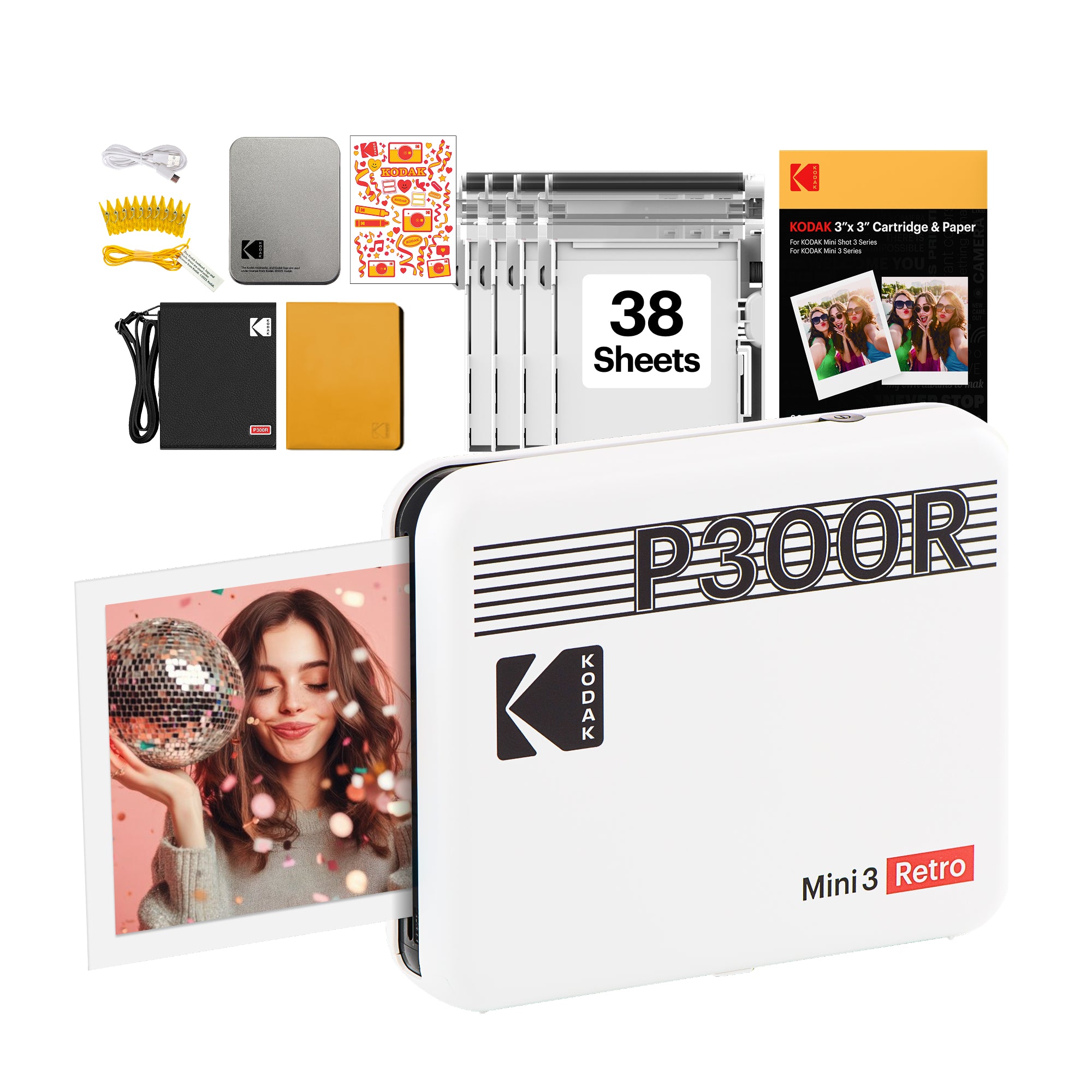 KODAK Mini 3 Retro 3x3 Inch P300R 38 Sheet Gift Bundle