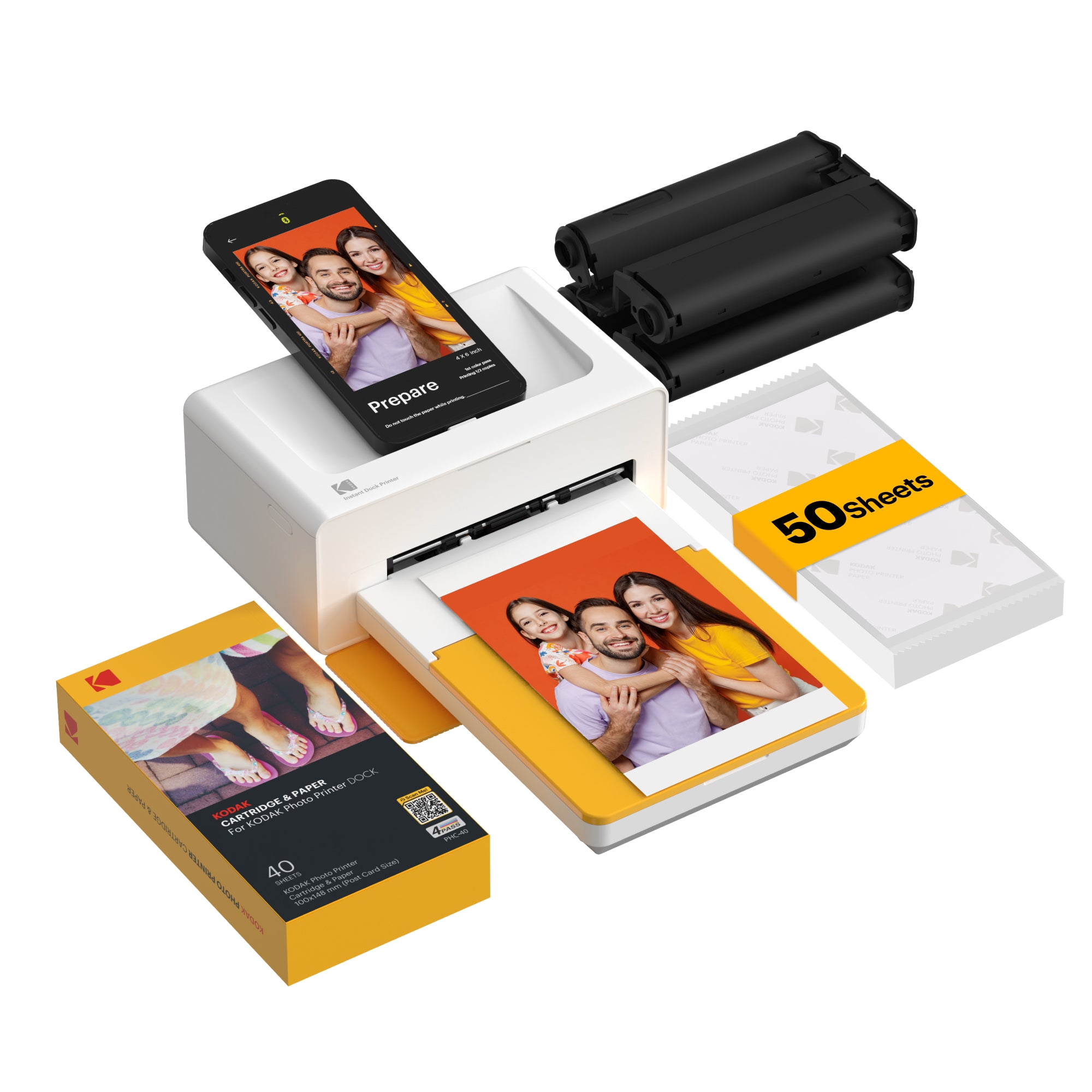 KODAK Dock Plus Retro 4x6 Inch PD460 Photo Printer 50 Sheet Bundle