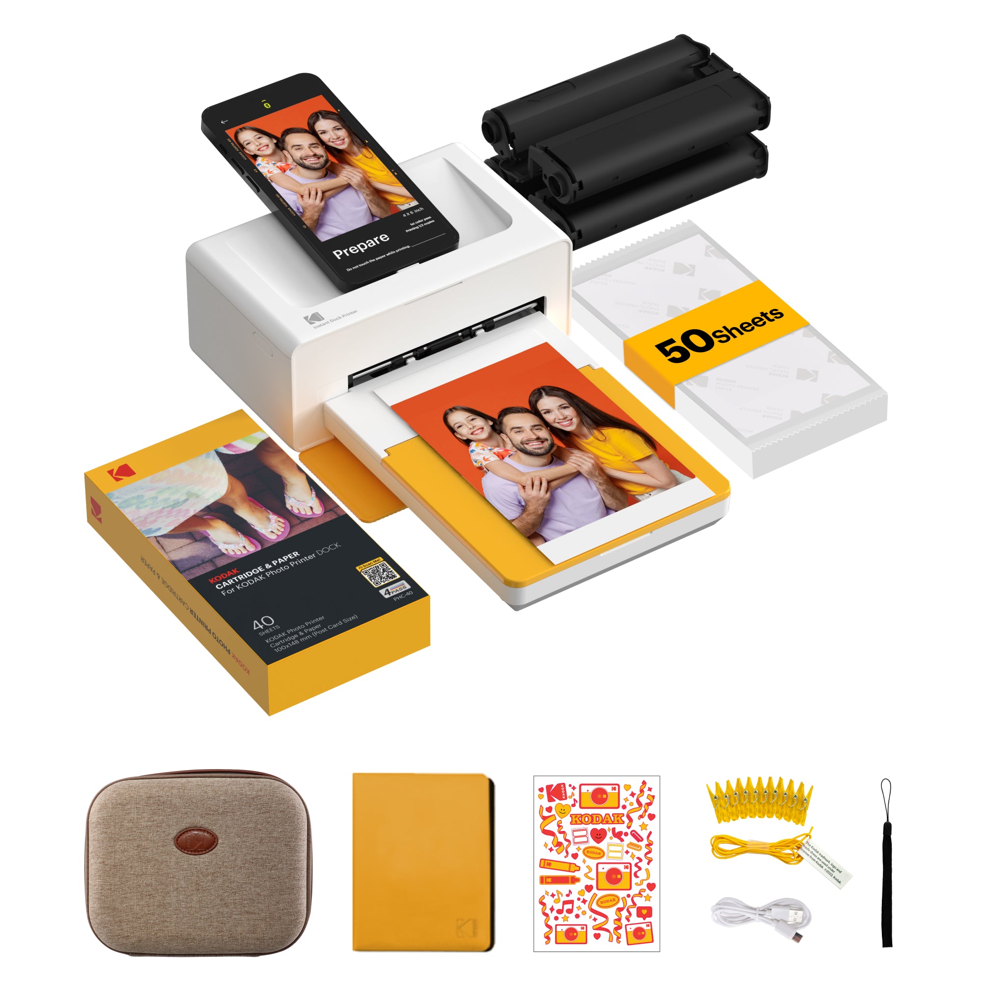 KODAK Dock Plus Retro 4x6 Inch PD460 Photo Printer 50 Sheet Gift Bundle