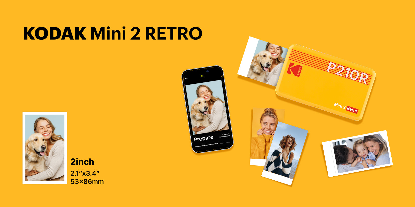 Kodak Mini 2 Retro (P210R) Portable Instant Photo Printer | 2.1 x
