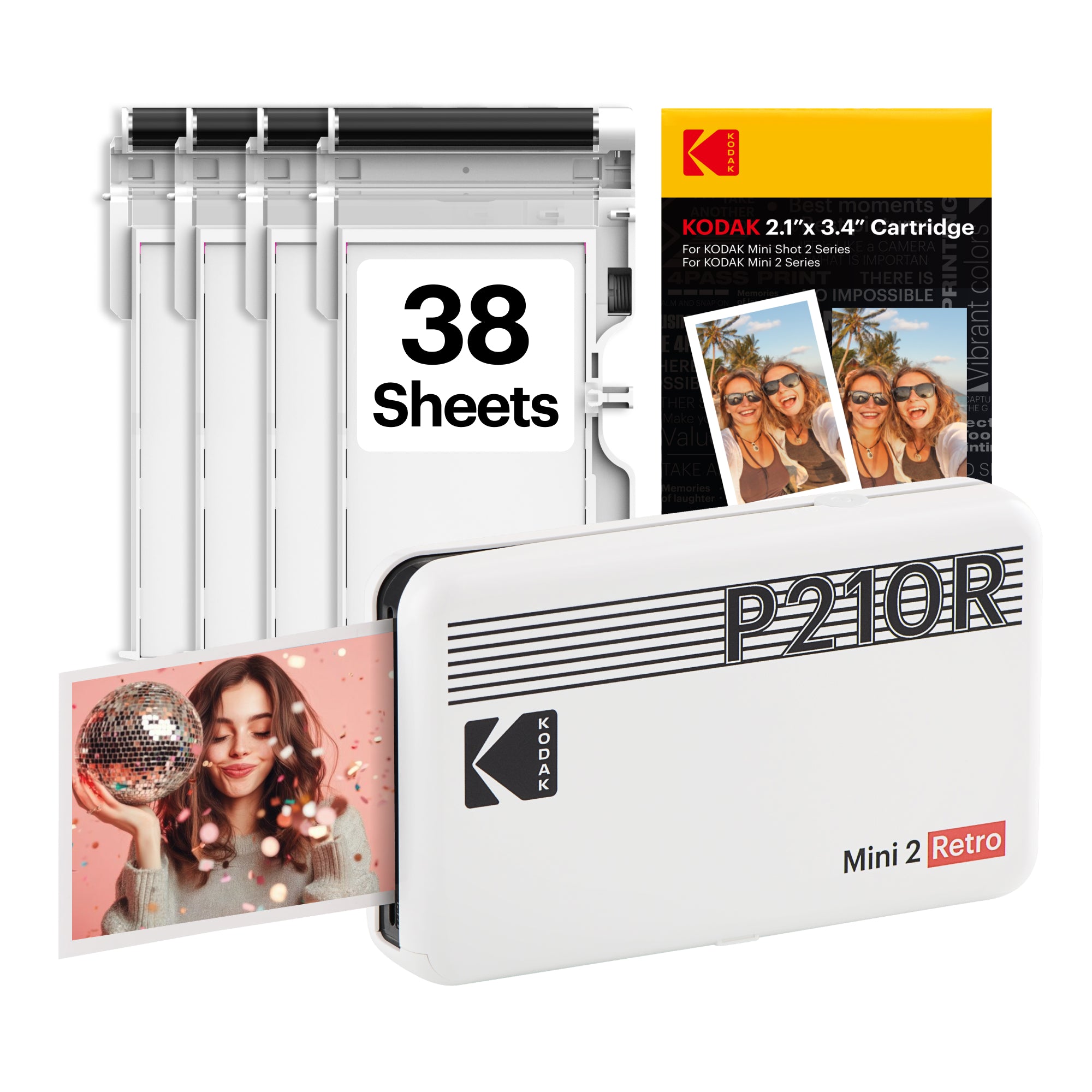 KODAK Mini 2 Retro 2.1x3.4 Inch Printer P210R 38 Sheet Bundle