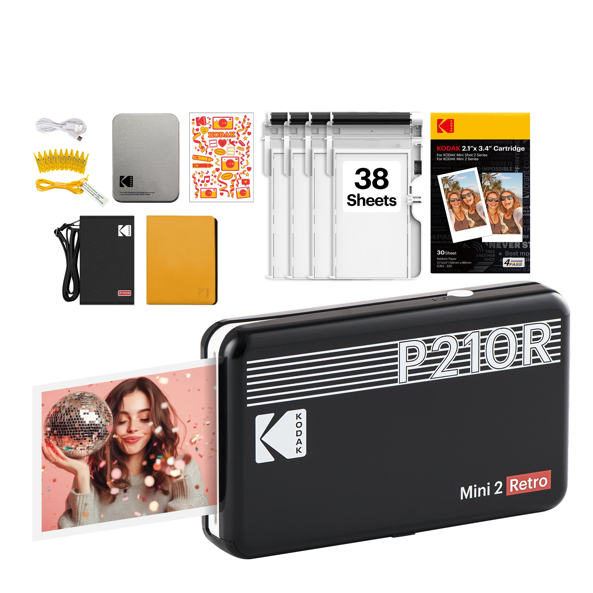 KODAK Mini 2 Retro 2.1x3.4 Inch P210R 38 Sheet Gift Bundle
