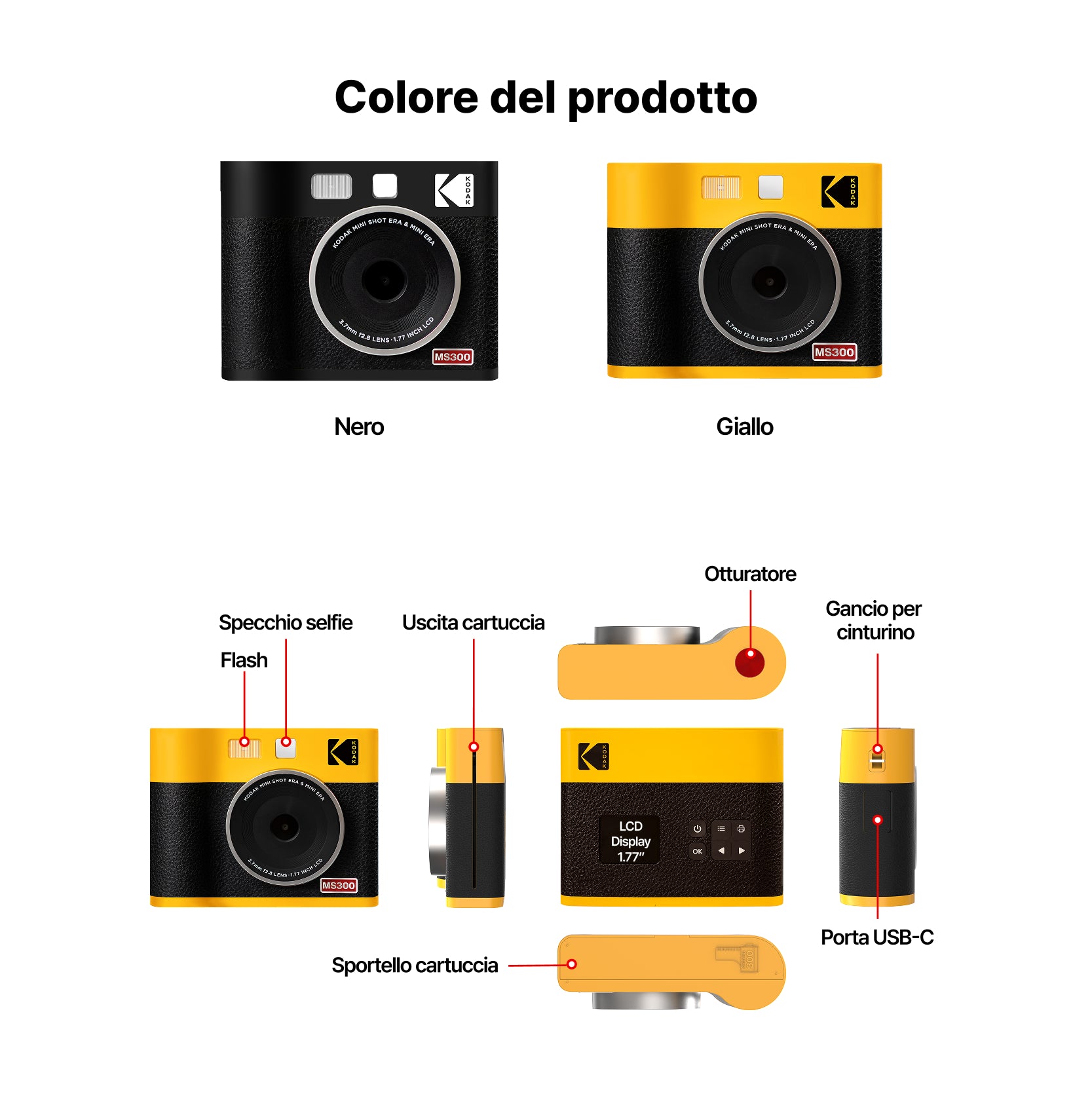 Kodak Mini Shot 3 Era – Fotocamera Istantanea E Stampante 2 In 1, Tecnologia 4PASS, Autofocus, Bluetooth, 60 Fogli Inclusi
